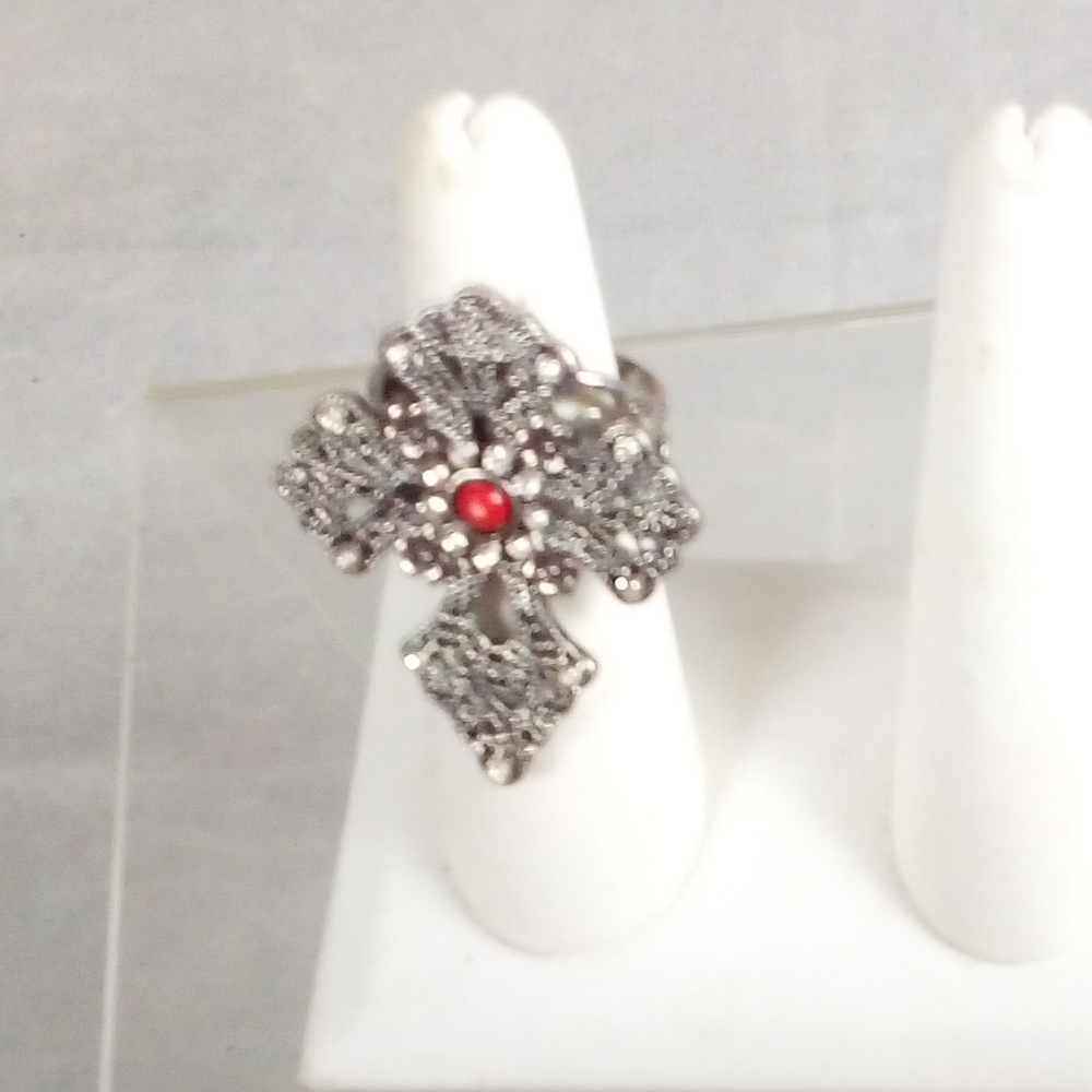 Silvertone cross ring